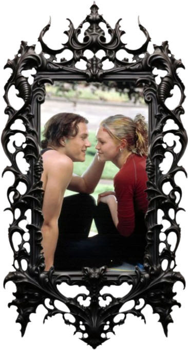 a framed picture of kat and patrick from the movie '10 things i hate about you', played by julia stiles and heath ledger