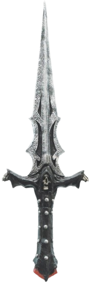 a silver dagger with a black handle